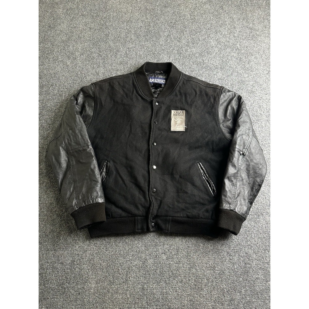 Mens LA Loving Voice for Pentecost Leather Sleeve Varsity Jacket, Size L